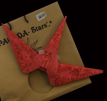 3 D Super Zari Batik red - Foldable glowing star, paper poinsettia with 18 points, 60 cm